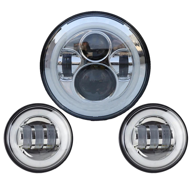 Motorcycle 7 inch Moto LED Headlight with 4-1/2" 4.5inch LED Auxiliary Fog Passing Light Lamp for Harley Touring Electra Glide