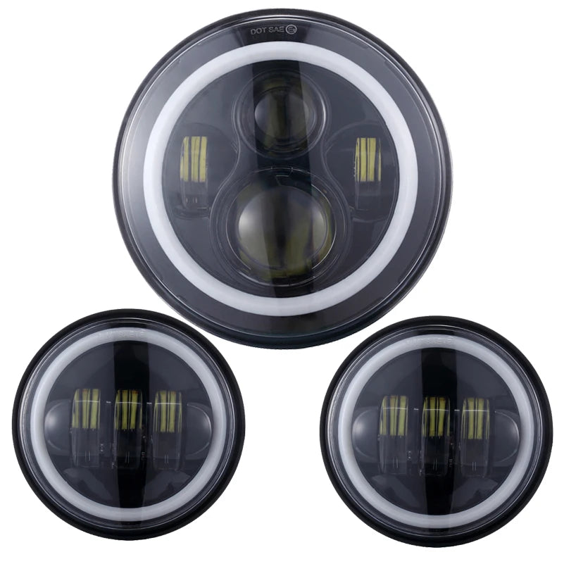 Motorcycle 7 inch Moto LED Headlight with 4-1/2" 4.5inch LED Auxiliary Fog Passing Light Lamp for Harley Touring Electra Glide