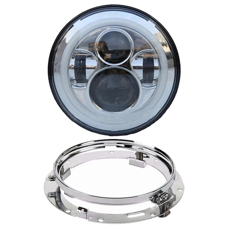 Motorcycle 7 inch Moto LED Headlight with 4-1/2" 4.5inch LED Auxiliary Fog Passing Light Lamp for Harley Touring Electra Glide