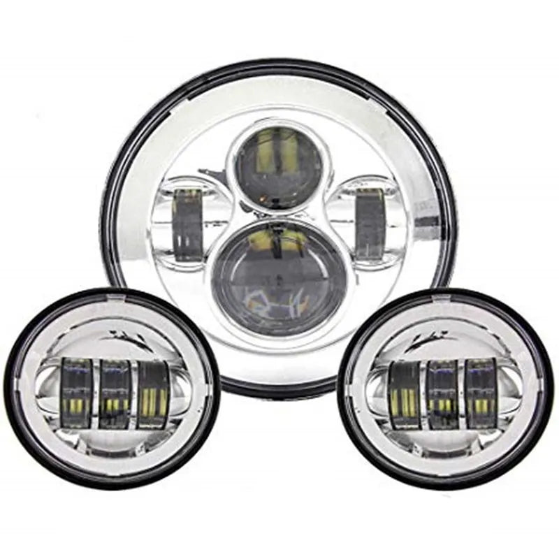 Motorcycle 7 inch Moto LED Headlight with 4-1/2" 4.5inch LED Auxiliary Fog Passing Light Lamp for Harley Touring Electra Glide