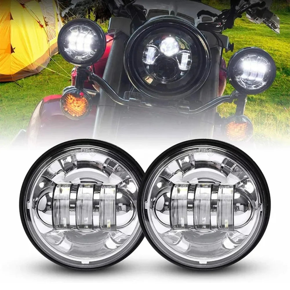 Motorcycle 7 inch Moto LED Headlight with 4-1/2" 4.5inch LED Auxiliary Fog Passing Light Lamp for Harley Touring Electra Glide