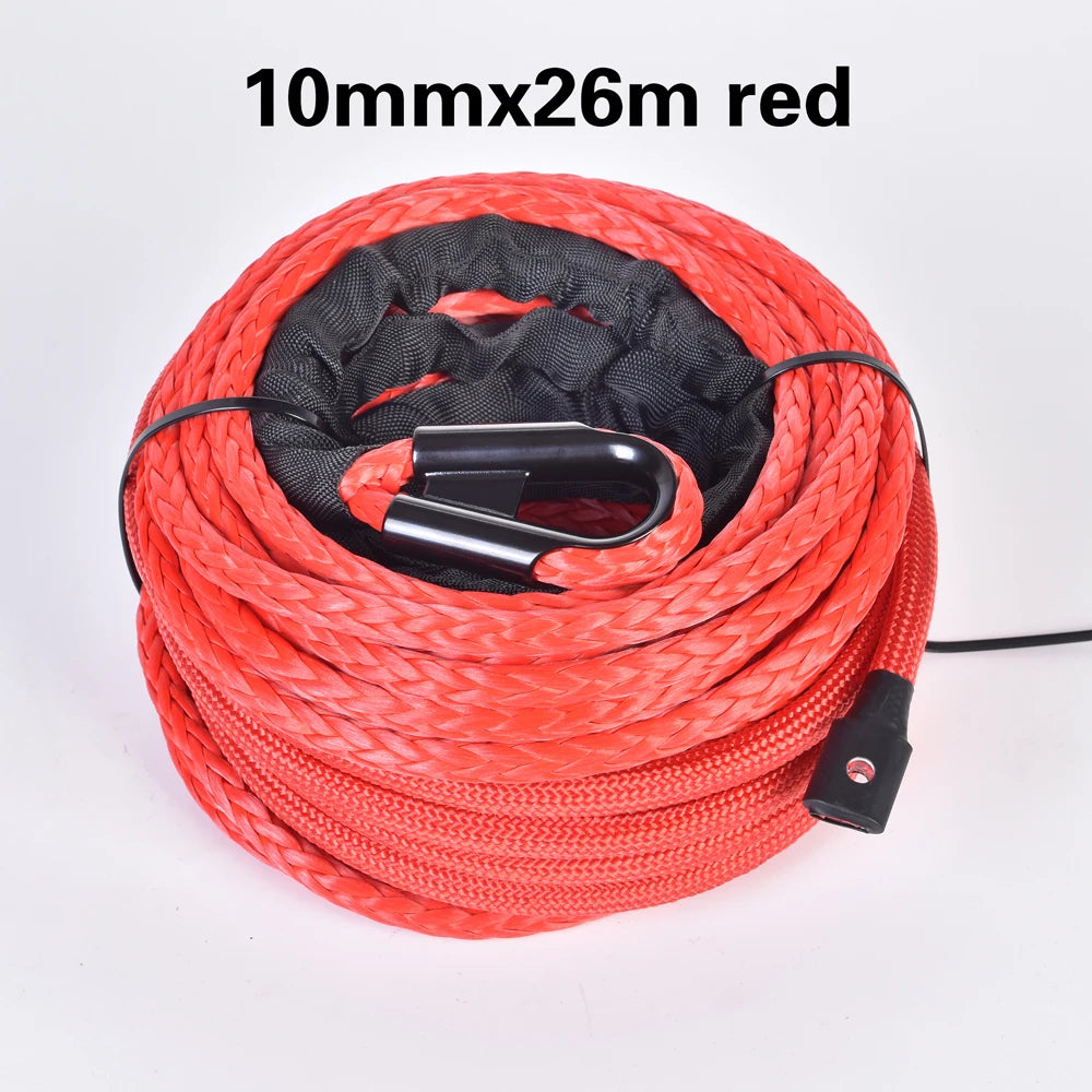 boshili 10mm x 26m 22000LBs Synthetic Winch rope Cable Rope with Black Protecing Sleeve for ATV UTV SUV (black)