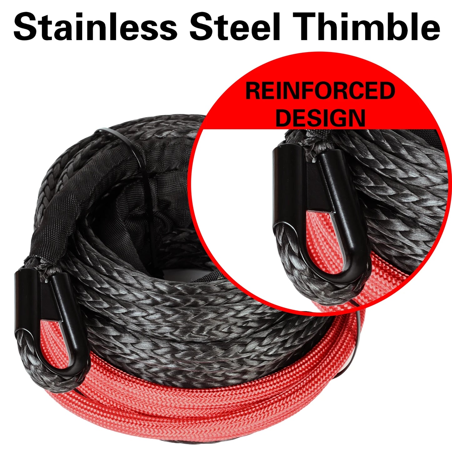 boshili 10mm x 26m 22000LBs Synthetic Winch rope Cable Rope with Black Protecing Sleeve for ATV UTV SUV (black)
